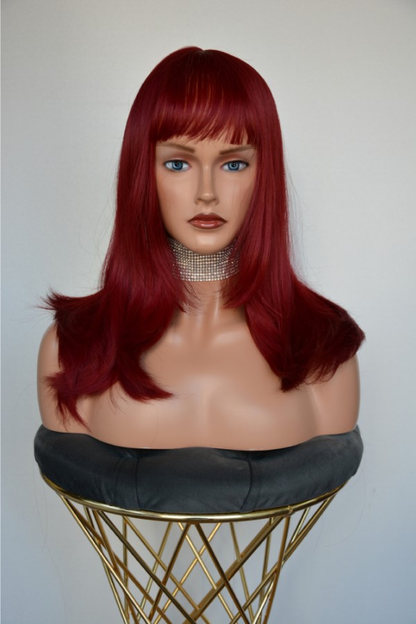 Kızıl Fiber Sentetik Orta Boy Perçemli Peruk